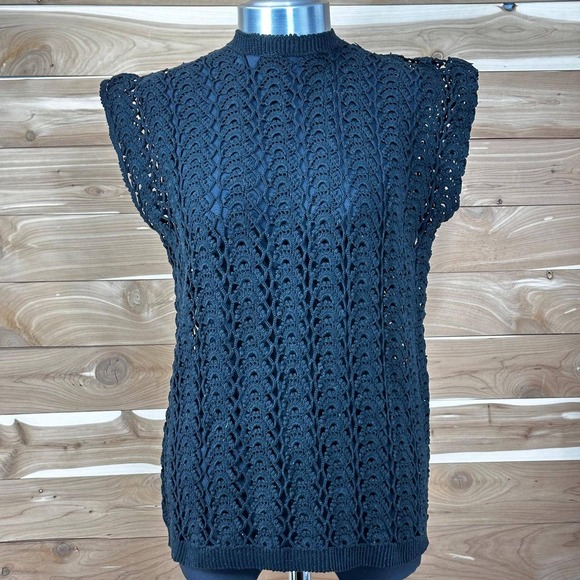 Crochet Handmade Summer Top Sleeveless Keyhole Black Casual Size Medium - Picture 1 of 4